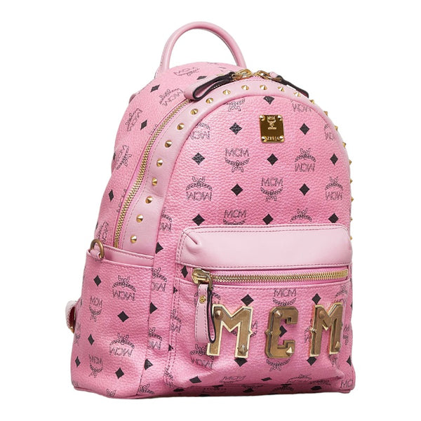 エム シー エム ヴィセトス ロゴグラム リュックサック バックパック ピンク PVC レザー レディース MCM 【中古】