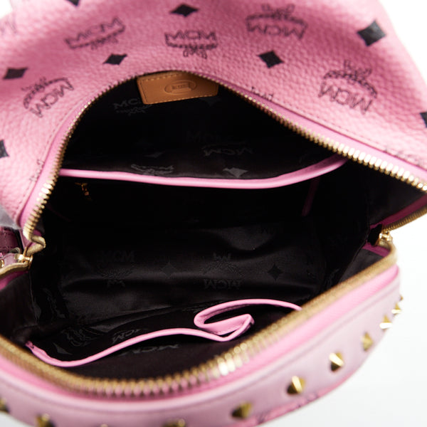 エム シー エム ヴィセトス ロゴグラム リュックサック バックパック ピンク PVC レザー レディース MCM 【中古】