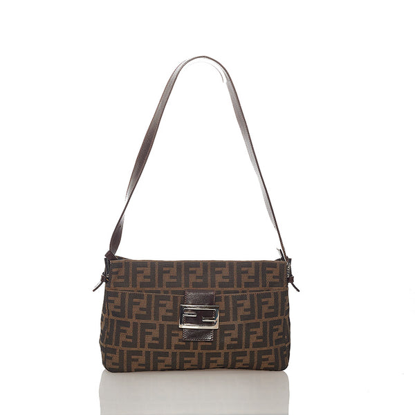 フェンディ ズッカ マンマバケット  ブラウン キャンバス レザー ショルダーバッグ レディース FENDI 【中古】