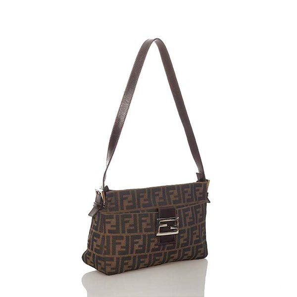 フェンディ ズッカ マンマバケット  ブラウン キャンバス レザー ショルダーバッグ レディース FENDI 【中古】