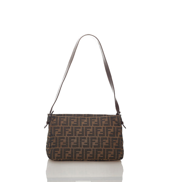 フェンディ ズッカ マンマバケット  ブラウン キャンバス レザー ショルダーバッグ レディース FENDI 【中古】