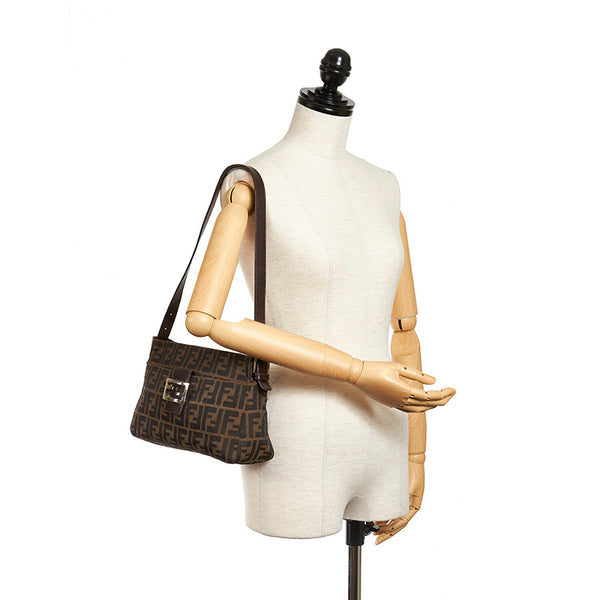 フェンディ ズッカ マンマバケット  ブラウン キャンバス レザー ショルダーバッグ レディース FENDI 【中古】