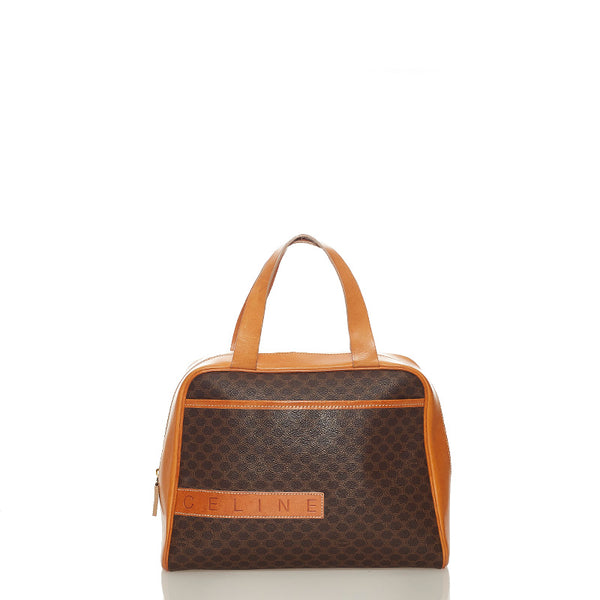 セリーヌ マカダム トリオンフ ブラウン PVC レザー ハンドバッグ レディース CELINE 【中古】