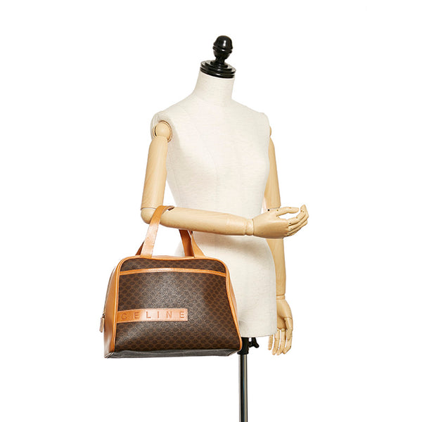 セリーヌ マカダム トリオンフ ブラウン PVC レザー ハンドバッグ レディース CELINE 【中古】