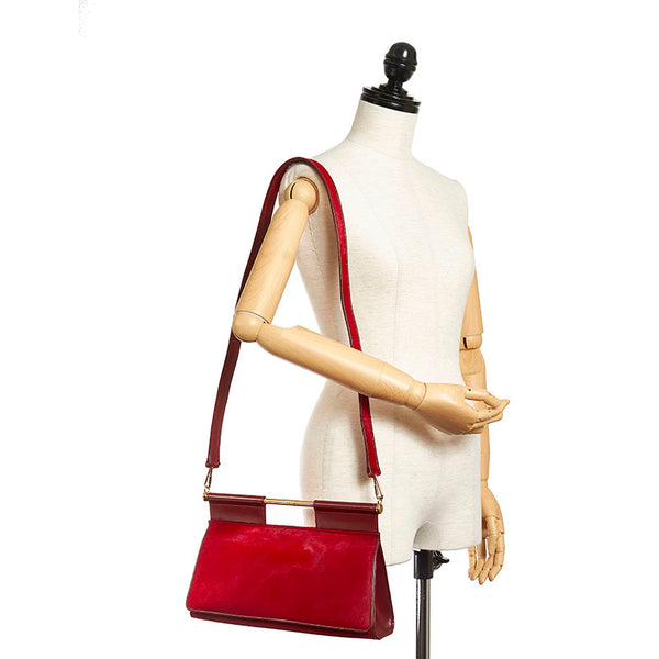 グッチ 004 1274 0611 レッド ハラコ レザー ハンドバッグ ショルダーバッグ 2WAY レディース GUCCI 【中古】