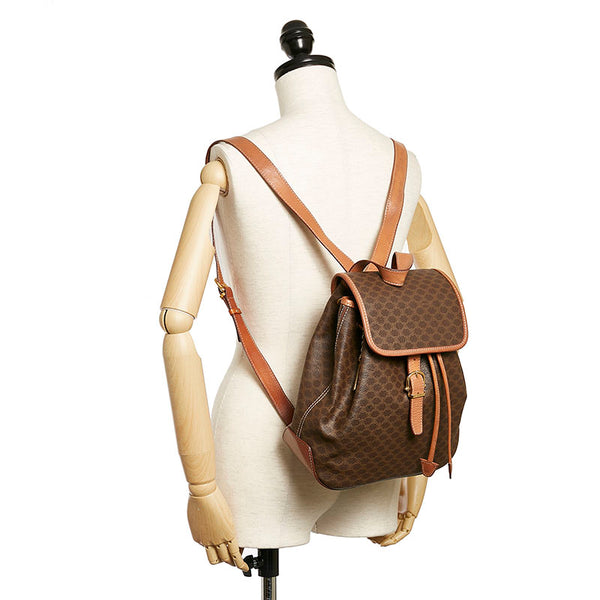 セリーヌ マカダム ブラウン PVC レザー リュック バックパック レディース CELINE 【中古】