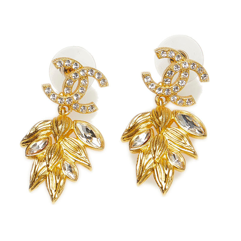 シャネル ゴールド メッキ ココマーク  ラインストーン リーフモチーフ ピアス レディース CHANEL 【中古】