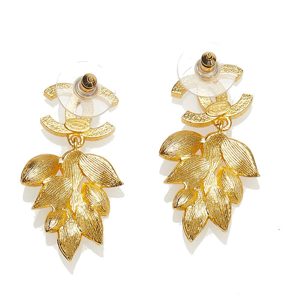 シャネル ゴールド メッキ ココマーク  ラインストーン リーフモチーフ ピアス レディース CHANEL 【中古】