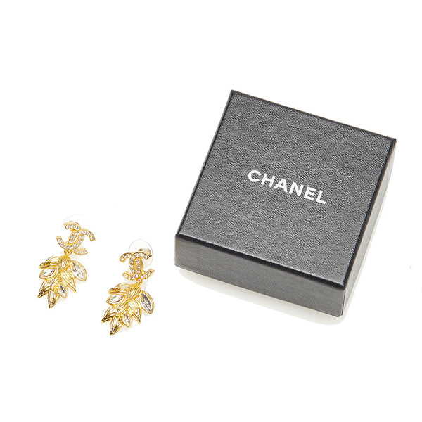 シャネル ゴールド メッキ ココマーク  ラインストーン リーフモチーフ ピアス レディース CHANEL 【中古】