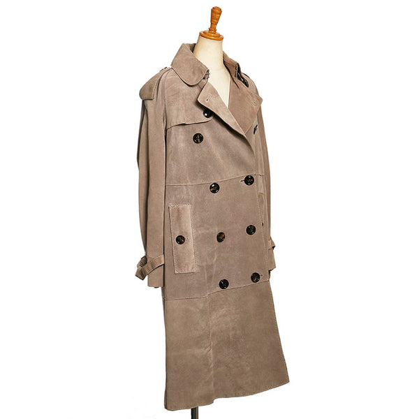 バーバリー ロングコート トレンチコート グレージュ スウェード レザー レディース BURBERRY 【中古】