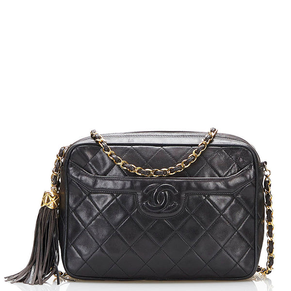 シャネル マトラッセ フリンジ チェーン ショルダーバッグ ブラック ラムスキン レディース CHANEL 【中古】