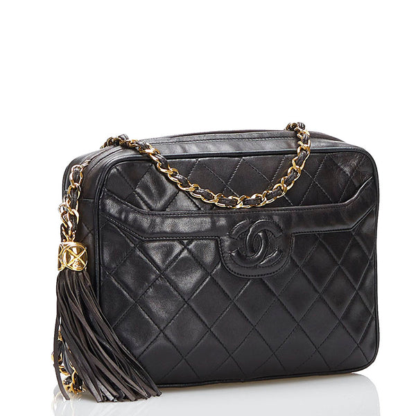 シャネル マトラッセ フリンジ チェーン ショルダーバッグ ブラック ラムスキン レディース CHANEL 【中古】