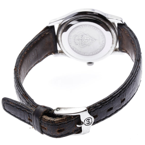 グッチ 5500L シルバー ブラック ステンレススチール レザー 腕時計 レディース GUCCI クオーツ ブラック文字盤 【中古】