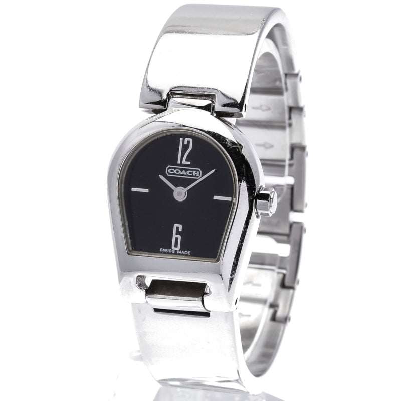 コーチ バングルウォッチ シルバー ステンレススチール 腕時計 レディース COACH クオーツ ブラック文字盤 中古