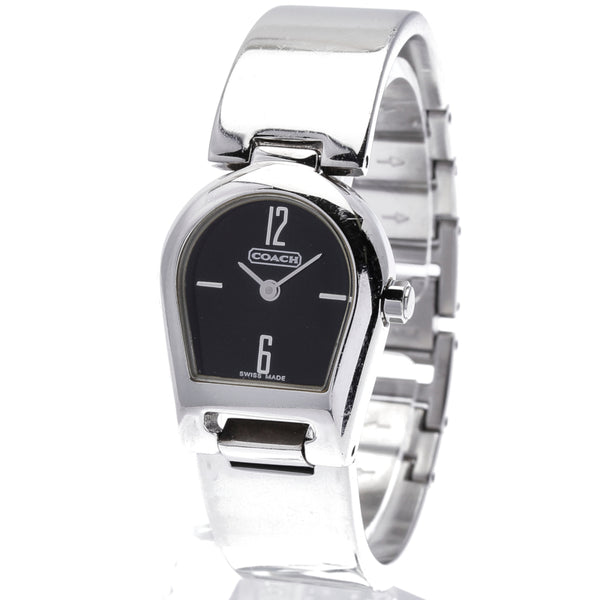 コーチ バングルウォッチ シルバー ステンレススチール 腕時計 レディース COACH クオーツ ブラック文字盤 中古