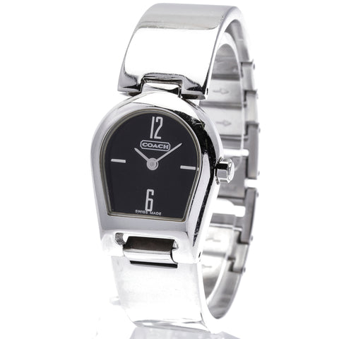 コーチ バングルウォッチ シルバー ステンレススチール 腕時計 レディース COACH クオーツ ブラック文字盤 中古