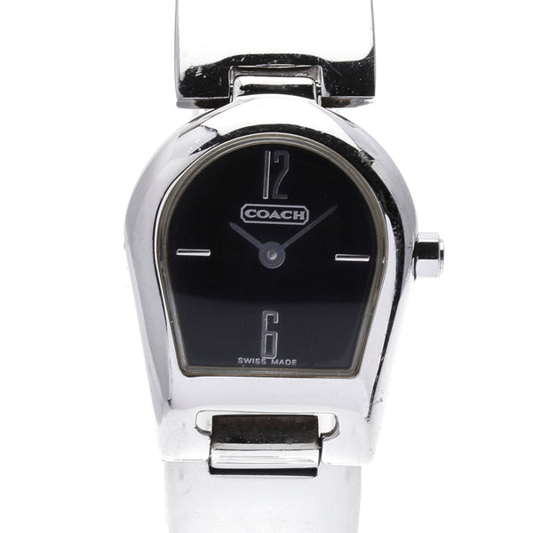 コーチ バングルウォッチ シルバー ステンレススチール 腕時計 レディース COACH クオーツ ブラック文字盤 中古