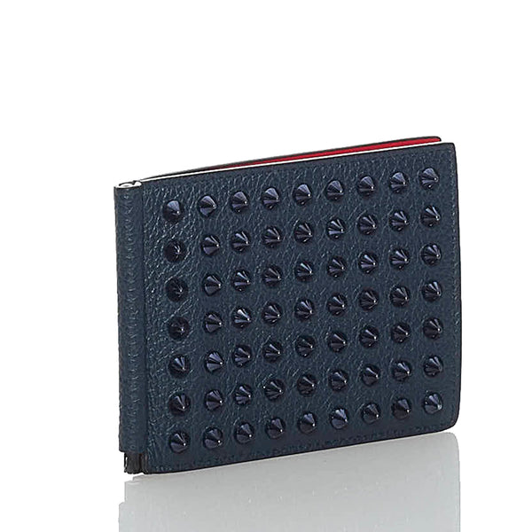 クリスチャンルブタン スパイクスタッズ パネトーネ マネークリップ ネイビー レザー 二つ折り財布 メンズ Christian Louboutin 【中古】