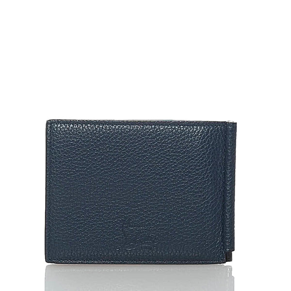 クリスチャンルブタン スパイクスタッズ パネトーネ マネークリップ ネイビー レザー 二つ折り財布 メンズ Christian Louboutin 【中古】