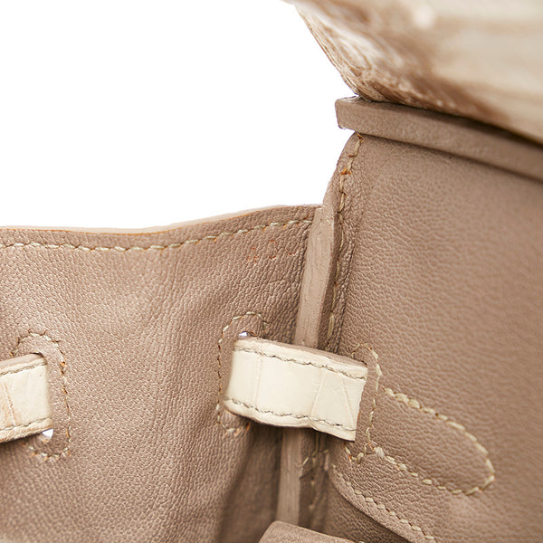 エルメス バーキン25 ヒマラヤ ホワイト クロコダイル ニロティカスマット ハンドバッグ レディース HERMES 【中古】