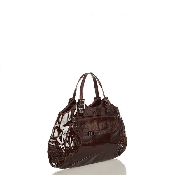 アニヤ ハインドマーチ リボン ハンドバッグ チョコレートブラウン エナメル レザー レディース Anya Hindmarch 【中古】