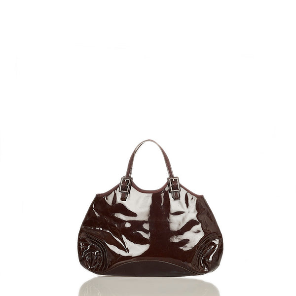 アニヤ ハインドマーチ リボン ハンドバッグ チョコレートブラウン エナメル レザー レディース Anya Hindmarch 【中古】