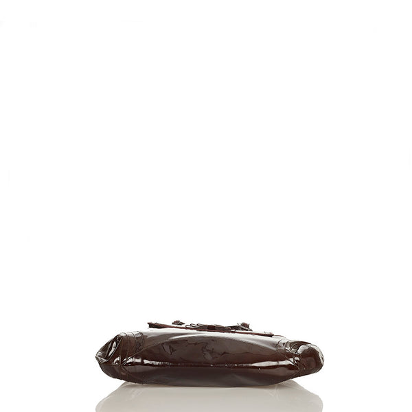 アニヤ ハインドマーチ リボン ハンドバッグ チョコレートブラウン エナメル レザー レディース Anya Hindmarch 【中古】