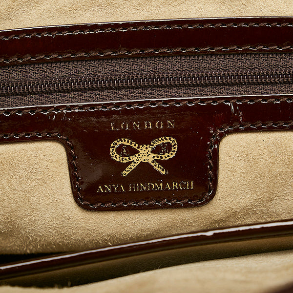 アニヤ ハインドマーチ リボン ハンドバッグ チョコレートブラウン エナメル レザー レディース Anya Hindmarch 【中古】