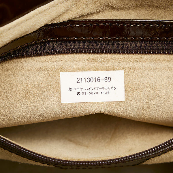 アニヤ ハインドマーチ リボン ハンドバッグ チョコレートブラウン エナメル レザー レディース Anya Hindmarch 【中古】