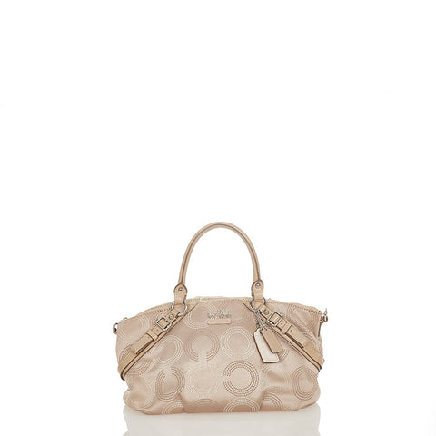 コーチ マディソンドッテッド 15935 ベージュ ゴールド キャンバス レザー ハンドバッグ レディース COACH 【中古】