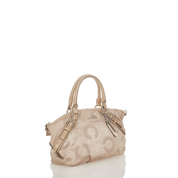 コーチ マディソンドッテッド 15935 ベージュ ゴールド キャンバス レザー ハンドバッグ レディース COACH 【中古】