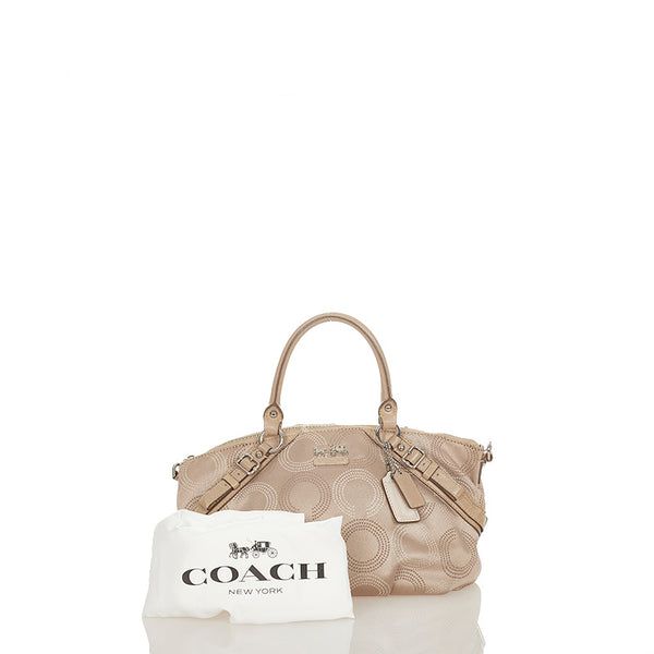 コーチ マディソンドッテッド 15935 ベージュ ゴールド キャンバス レザー ハンドバッグ レディース COACH 【中古】