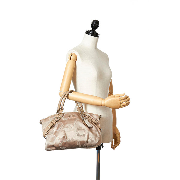 コーチ マディソンドッテッド 15935 ベージュ ゴールド キャンバス レザー ハンドバッグ レディース COACH 【中古】