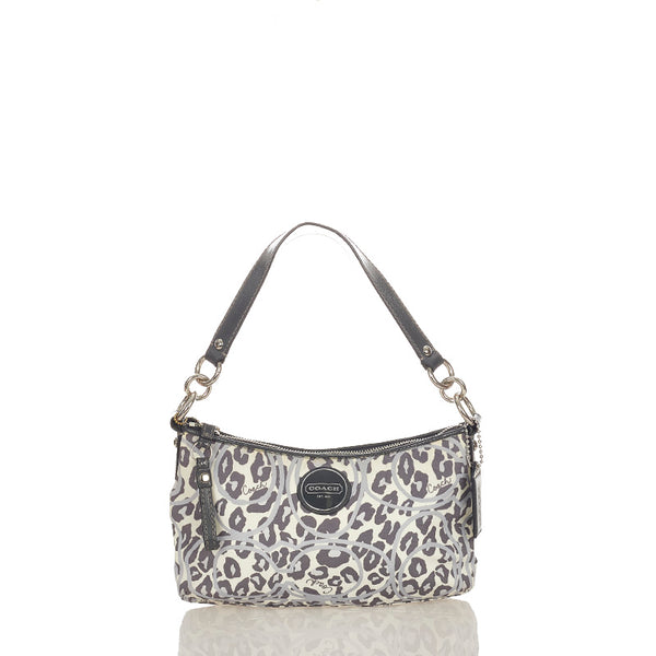 コーチ レオパード ヒョウ柄 F11175 グレー ホワイト ナイロン エナメル ショルダーバッグ レディース COACH 【中古】