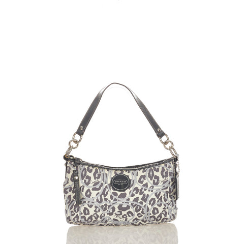 コーチ レオパード ヒョウ柄 F11175 グレー ホワイト ナイロン エナメル ショルダーバッグ レディース COACH 【中古】