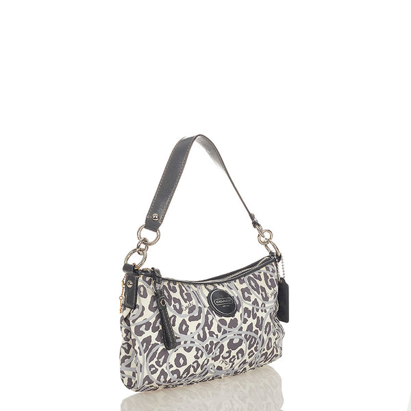 コーチ レオパード ヒョウ柄 F11175 グレー ホワイト ナイロン エナメル ショルダーバッグ レディース COACH 【中古】