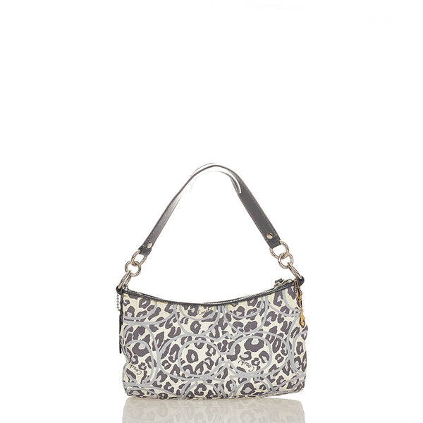コーチ レオパード ヒョウ柄 F11175 グレー ホワイト ナイロン エナメル ショルダーバッグ レディース COACH 【中古】