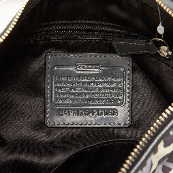 コーチ レオパード ヒョウ柄 F11175 グレー ホワイト ナイロン エナメル ショルダーバッグ レディース COACH 【中古】
