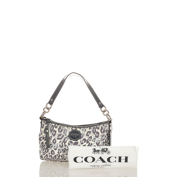 コーチ レオパード ヒョウ柄 F11175 グレー ホワイト ナイロン エナメル ショルダーバッグ レディース COACH 【中古】