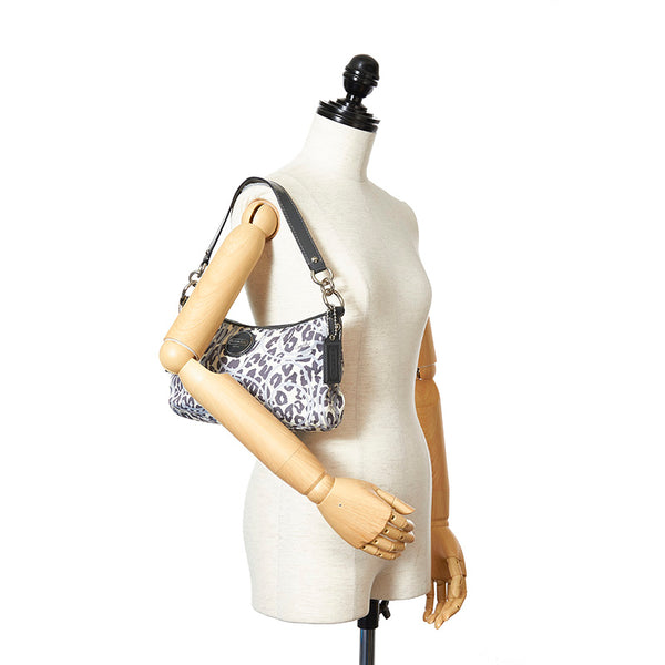 コーチ レオパード ヒョウ柄 F11175 グレー ホワイト ナイロン エナメル ショルダーバッグ レディース COACH 【中古】