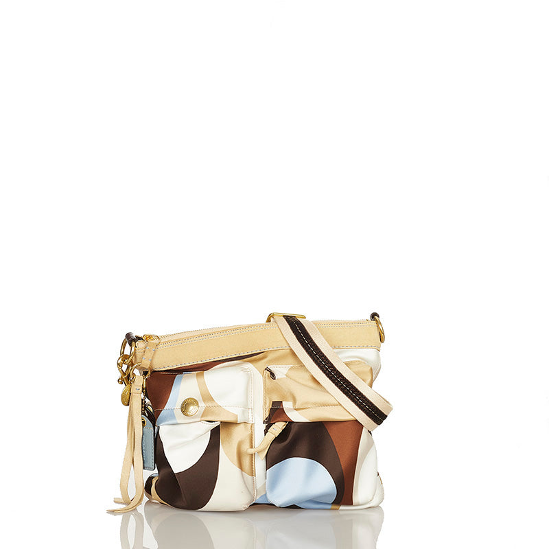 コーチ シグネチャー ハンプトンズ ウィークエンド 斜め掛け ショルダーバッグ 10111 ベージュ　ブラウン サテン スウェード レディース COACH 【中古】