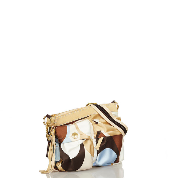 コーチ シグネチャー ハンプトンズ ウィークエンド 斜め掛け ショルダーバッグ 10111 ベージュ　ブラウン サテン スウェード レディース COACH 【中古】