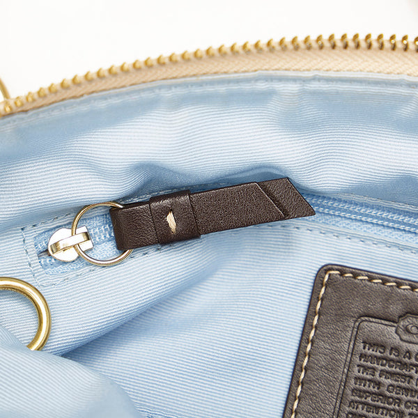 コーチ シグネチャー ハンプトンズ ウィークエンド 斜め掛け ショルダーバッグ 10111 ベージュ　ブラウン サテン スウェード レディース COACH 【中古】