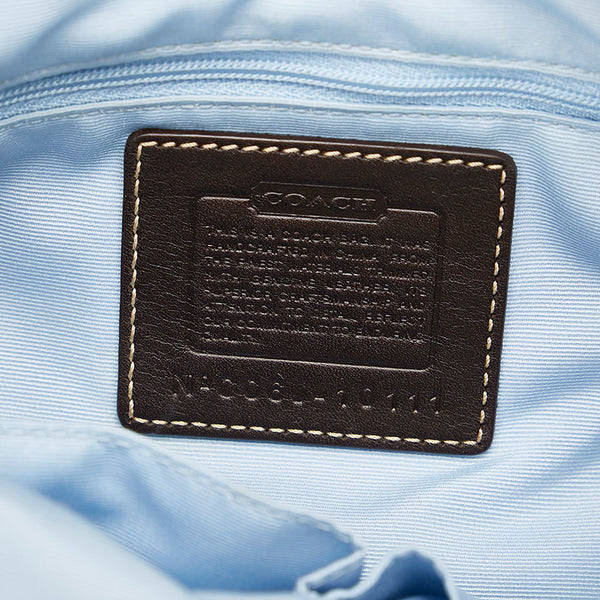 コーチ シグネチャー ハンプトンズ ウィークエンド 斜め掛け ショルダーバッグ 10111 ベージュ　ブラウン サテン スウェード レディース COACH 【中古】