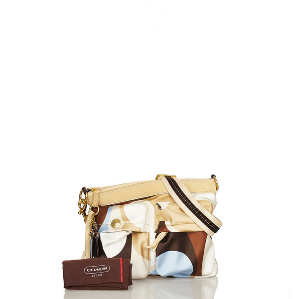 コーチ シグネチャー ハンプトンズ ウィークエンド 斜め掛け ショルダーバッグ 10111 ベージュ　ブラウン サテン スウェード レディース COACH 【中古】