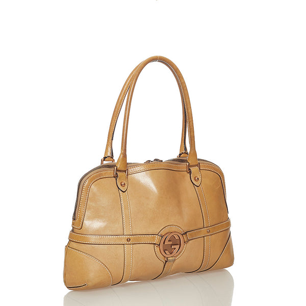 グッチ インターロッキング ハンドバッグ 114887 ベージュ レザー レディース GUCCI 【中古】