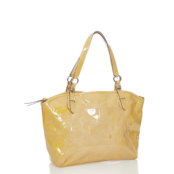 コーチ ハンドバッグ ショルダーバッグ 2WAY ベージュ パテントレザー レディース COACH 【中古】