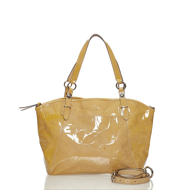 コーチ ハンドバッグ ショルダーバッグ 2WAY ベージュ パテントレザー レディース COACH 【中古】