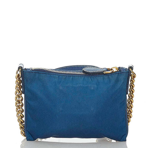 プラダ チェーン ショルダーバッグ ブルー ナイロン レザー レディース PRADA 【中古】