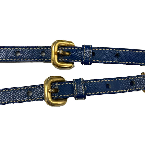 プラダ チェーン ショルダーバッグ ブルー ナイロン レザー レディース PRADA 【中古】